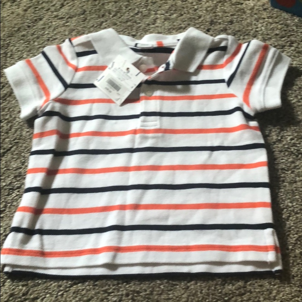 Janie and jack polo navy and orange stripes 6-12 m